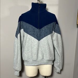 Hobie VINTAGE Small 1/4 Zip Pullover Gray Blue Fleece Sweatshirt
